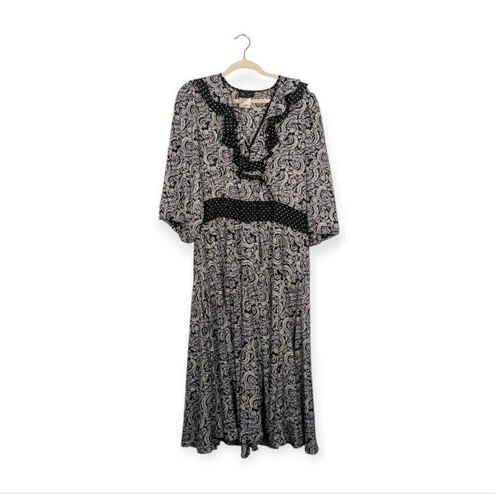 Vintage Diane Freis Paisley & Polka Dot Midi Dress Size M/L